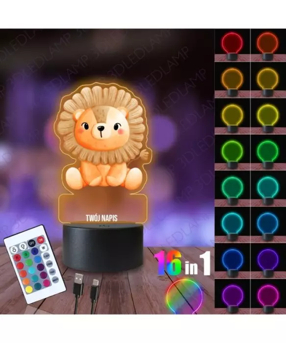 Lampka Nocna 3D LED LAMP z Nadrukiem Lew