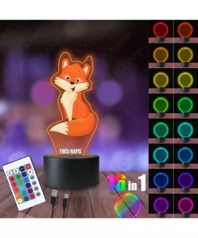 Lampka Nocna 3D LED LAMP z Nadrukiem Lis