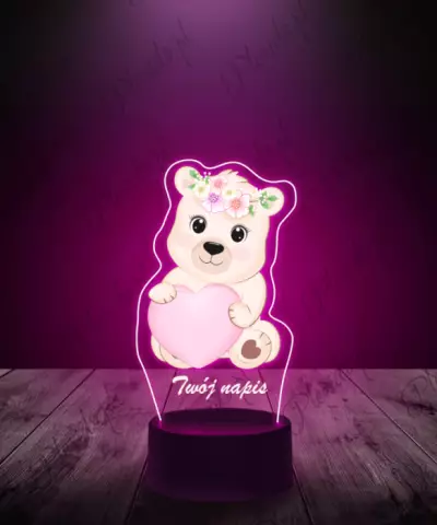 lampka_led_3d_plexido_z_nadrukiem_miś_z_serduszkiem