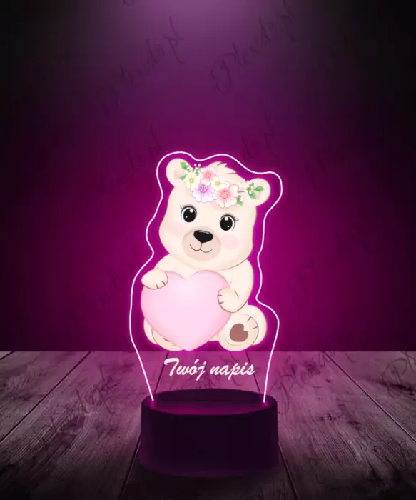 lampka_led_3d_plexido_z_nadrukiem_miś_z_serduszkiem
