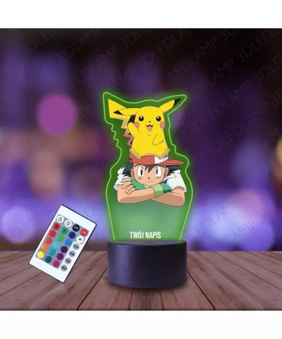 Lampka Nocna 3D LED LAMP z Nadrukiem Pikachu i Ash