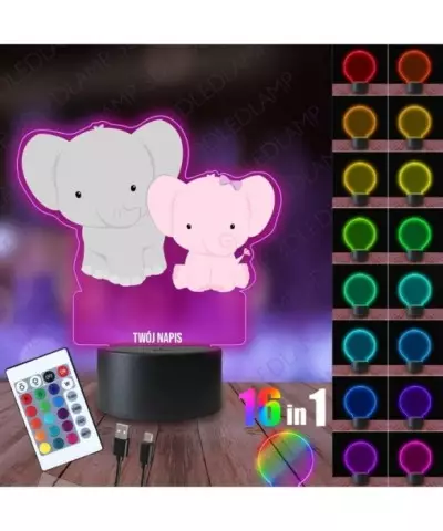 Lampka Nocna 3D LED LAMP z Nadrukiem Słoniki