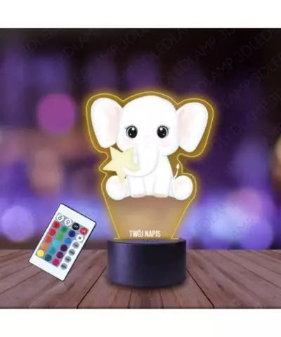 Lampka Nocna 3D LED LAMP z Nadrukiem Słonik z Gwiazdą