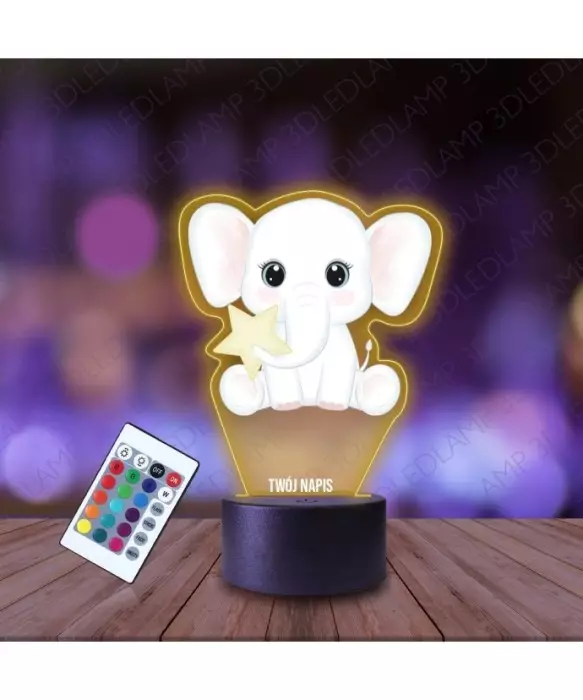 Lampka Nocna 3D LED LAMP z Nadrukiem Słonik z Gwiazdą