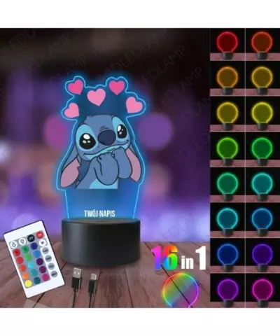 Lampka Nocna 3D LED LAMP z Nadrukiem Stich Serca