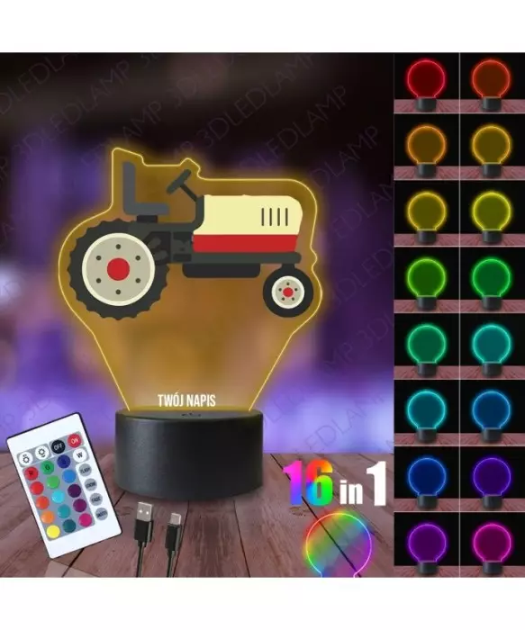 Lampka Nocna 3D LED LAMP z Nadrukiem Ciągnik