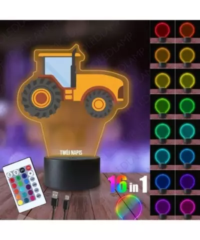 Lampka Nocna 3D LED LAMP z Nadrukiem Traktor Żółty