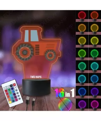 Lampka Nocna 3D LED LAMP z Nadrukiem Traktor Czerwony