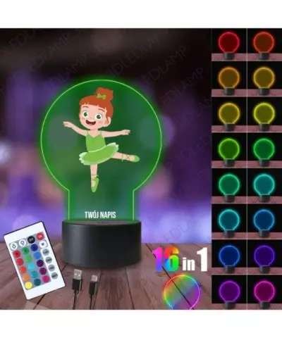 Lampka Nocna 3D LED LAMP z Nadrukiem Baletnica Zielona