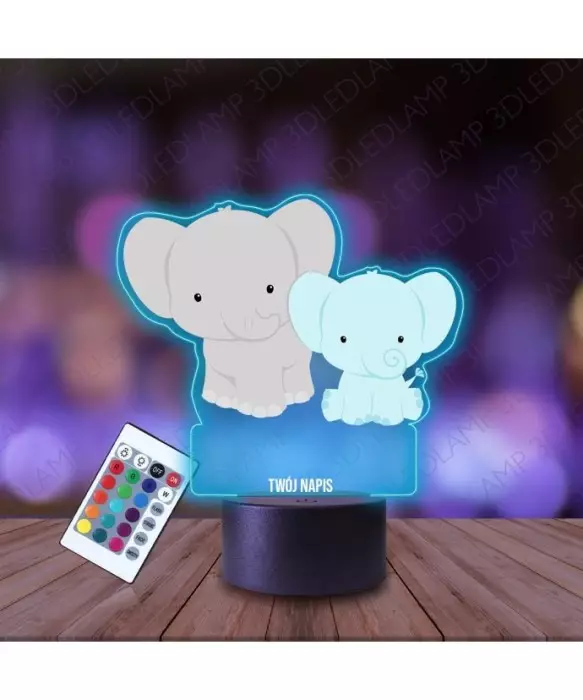 Lampka Nocna 3D LED LAMP z Nadrukiem Słoniki Niebieskie