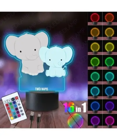 Lampka Nocna 3D LED LAMP z Nadrukiem Słoniki Niebieskie