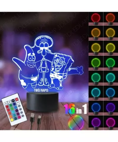 Lampka Nocna 3D LED LAMP Spongebob Patryk i Skalmar