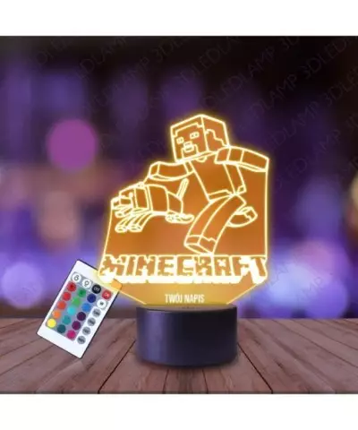 Lampka Nocna 3D LED LAMP Minecraft Steve i Piesek