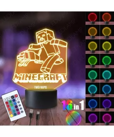 Lampka Nocna 3D LED LAMP Minecraft Steve i Piesek