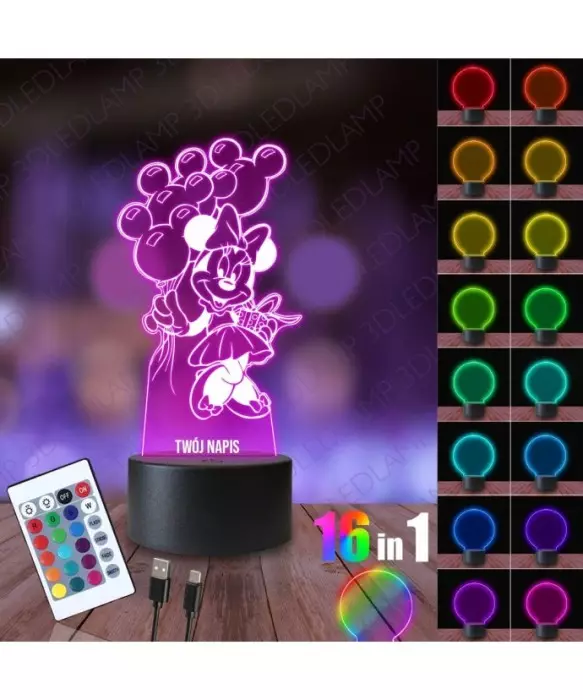 Lampka Nocna 3D LED LAMP Myszka Minnie Balony