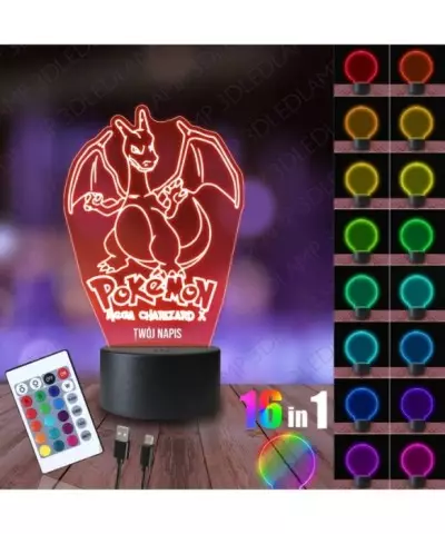 Lampka Nocna 3D LED LAMP Charizard Napis