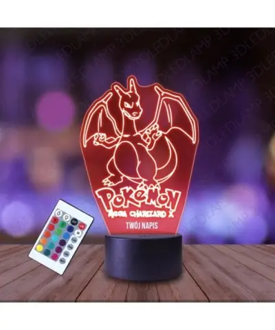 Lampka Nocna 3D LED LAMP Charizard Napis