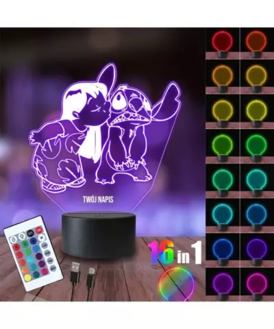 Lampka Nocna 3D LED LAMP Lilo i Stich Całus