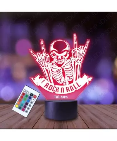 Lampka Nocna 3D LED LAMP Czaszka Rock and Roll