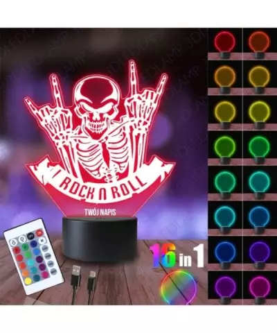 Lampka Nocna 3D LED LAMP Czaszka Rock and Roll