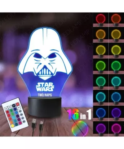 Lampka Nocna 3D LED LAMP Darth Vader Napis Star Wars