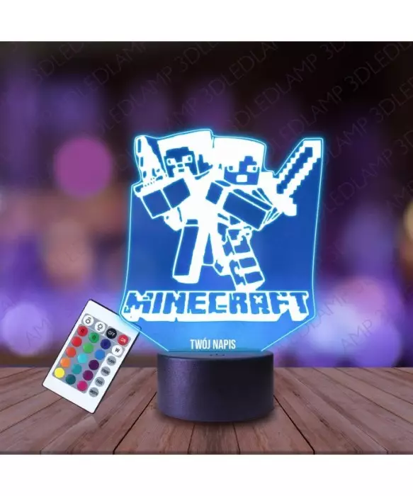 Lampka Nocna 3D LED LAMP Minecraft Steve Napis