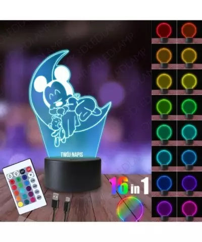 Lampka Nocna 3D LED LAMP Myszka Miki na Księżycu