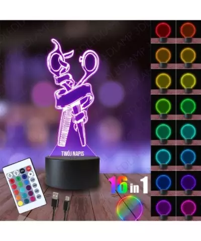 Lampka Nocna 3D LED LAMP Salon Fryzjerski Nożyczki