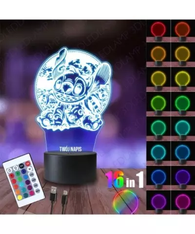 Lampka Nocna 3D LED LAMP Stich Hawaje