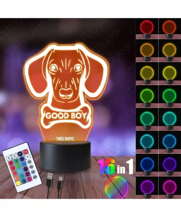 Lampka Nocna 3D LED LAMP Jamnik Kostka