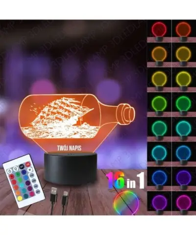 Lampka Nocna 3D LED LAMP Statek w Butelce