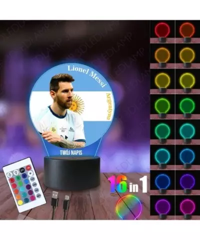 Lampka Nocna 3D LED LAMP z Nadrukiem Mundial Argentyna Messi