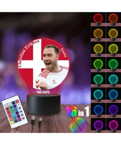 Lampka Nocna 3D LED LAMP z Nadrukiem Mundial Dania Eriksen