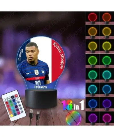 Lampka Nocna 3D LED LAMP z Nadrukiem Mundial Francja Mbappe