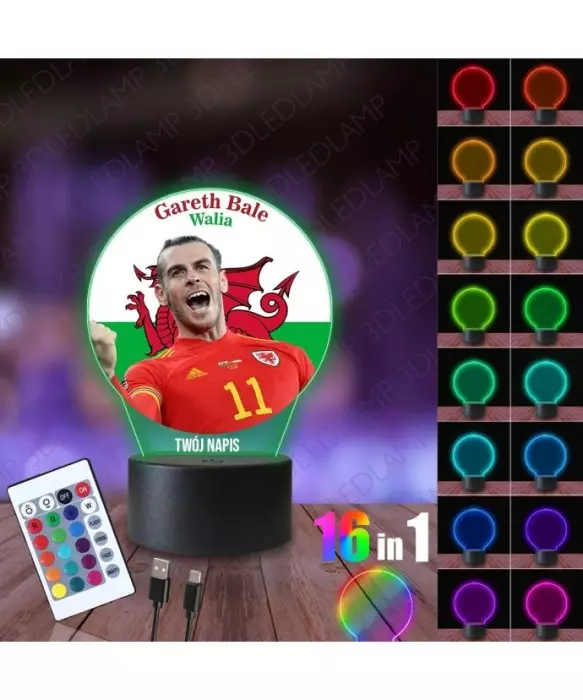 Lampka Nocna 3D LED LAMP z Nadrukiem Mundial Walia Bale