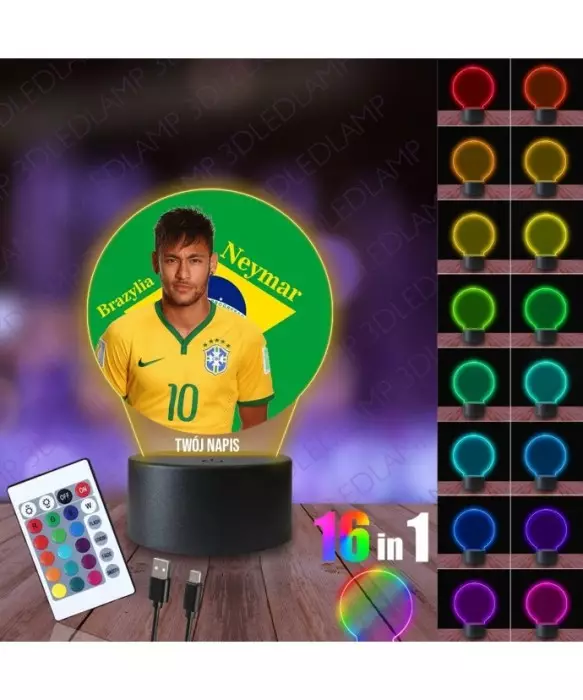 Lampka Nocna 3D LED LAMP z Nadrukiem Mundial Brazylia Neymar