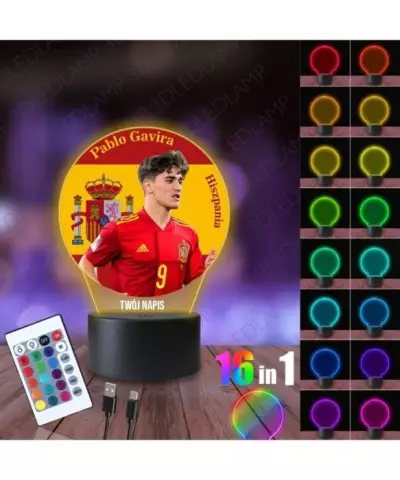 Lampka Nocna 3D LED LAMP z Nadrukiem Mundial Hiszpania Gavira