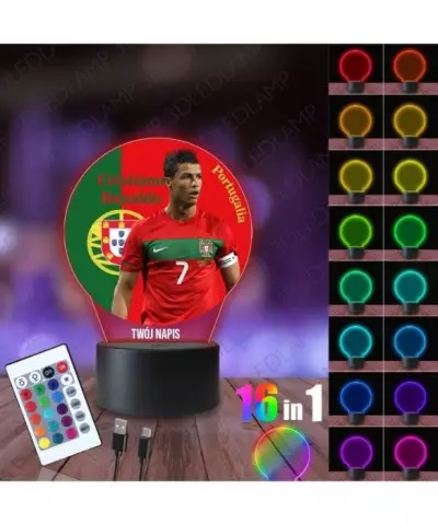Lampka Nocna 3D LED LAMP z Nadrukiem Mundial Portugalia Cristaiano Ronaldo