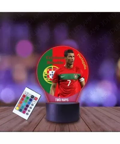 Lampka Nocna 3D LED LAMP z Nadrukiem Mundial Portugalia Cristaiano Ronaldo