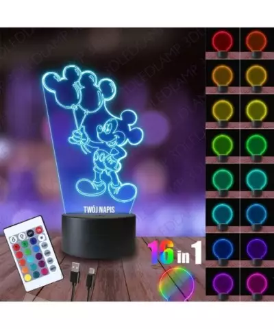 Lampka Nocna 3D LED LAMP Myszka Miki Balony