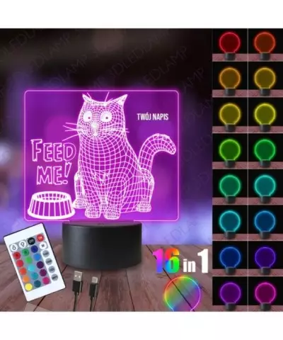 Lampka Nocna 3D LED LAMP Kotek Głodny