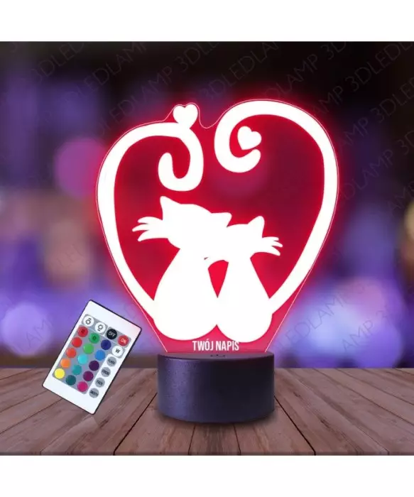 Lampka Nocna 3D LED LAMP Prezent na Walentynki Koty Serce