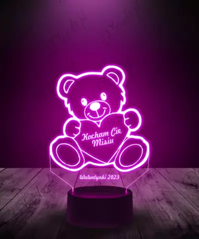 Lampka LED 3D Plexido Prezent na Walentynki Miś Serce - 2