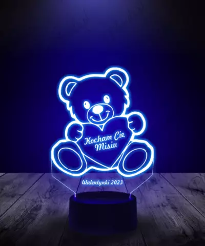 Lampka LED 3D Plexido Prezent na Walentynki Miś Serce - 3