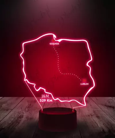 Lampka LED 3D Plexido Prezent na Walentynki Mapa Polski - 1