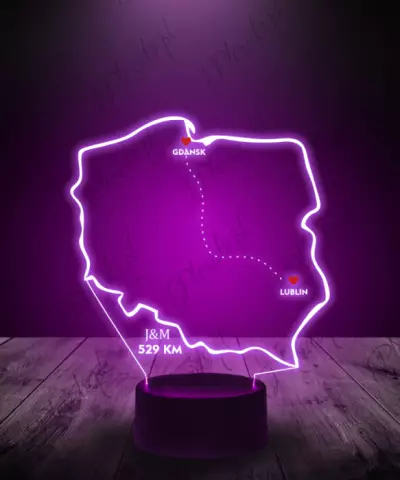 Lampka LED 3D Plexido Prezent na Walentynki Mapa Polski - 2