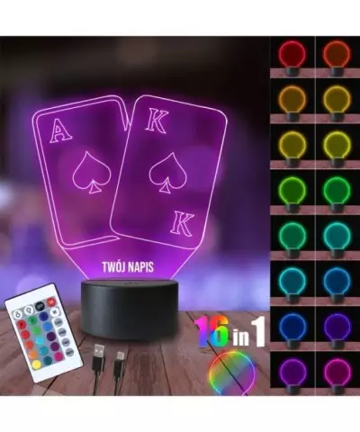 Lampka Nocna 3D LED LAMP Karty Poker