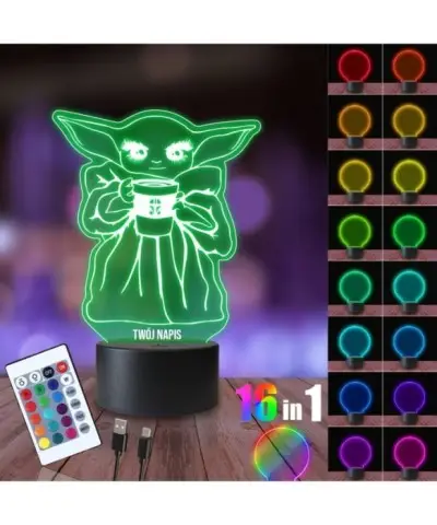 Lampka Nocna 3D LED LAMP Yoda Rzęsy Mem