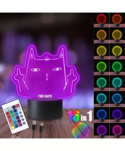 Lampka Nocna 3D LED LAMP Kot Środkowe Palce Mem