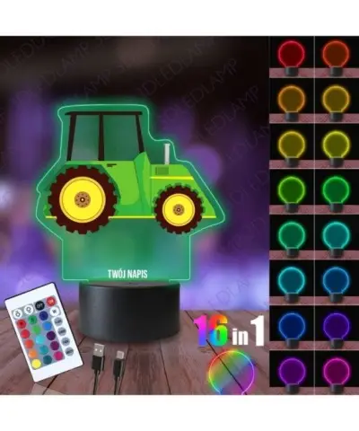 Lampka Nocna 3D LED LAMP z Nadrukiem Zielony Traktorek